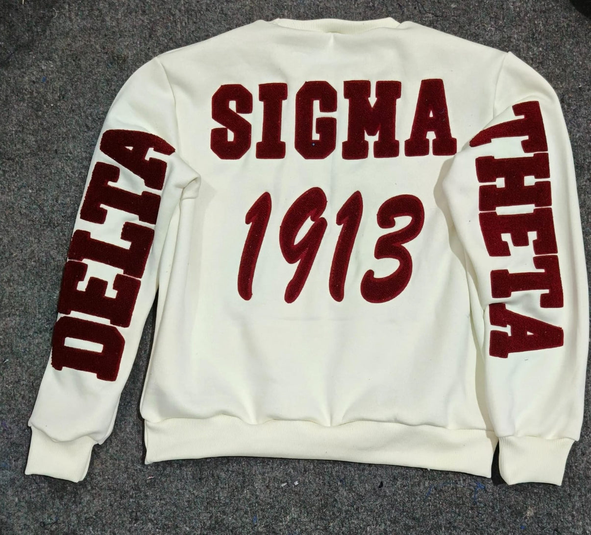 Delta Sigma Theta crimson and cream chenille sweatshirt with POCKETS