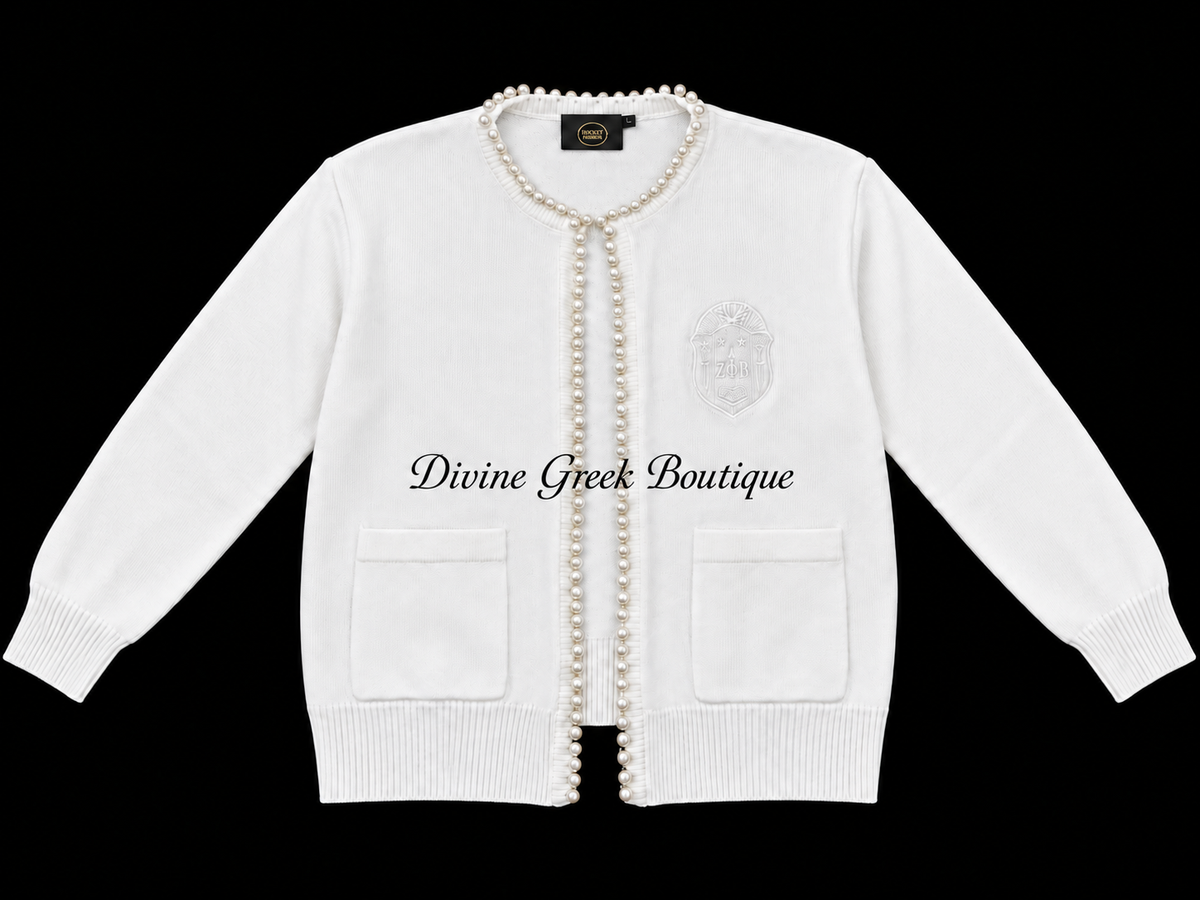 Zeta Phi Beta Uninterrupted White Pearl Cardigan