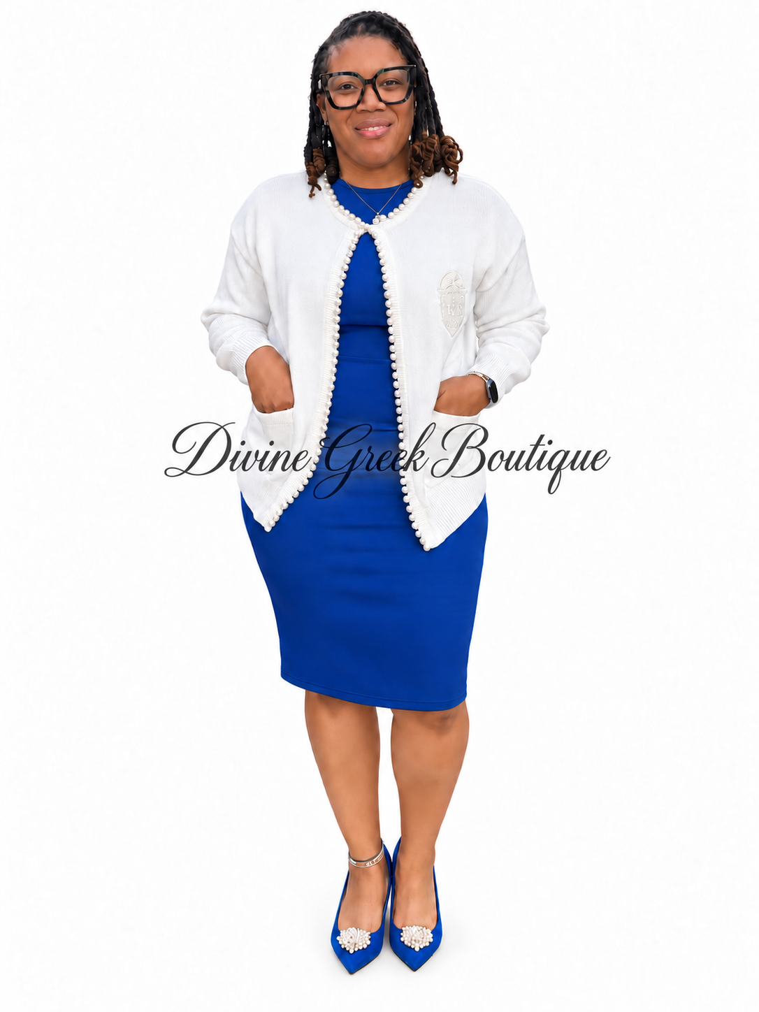 Zeta Phi Beta Uninterrupted White Pearl Cardigan