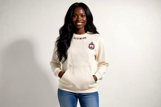 Delta Sigma Theta crimson and cream chenille sweatshirt with POCKETS