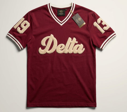 Delta Sigma Theta crimson and cream V neck