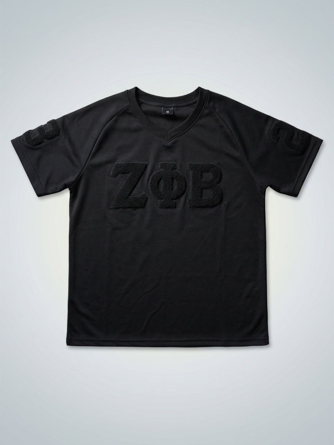 Zeta Phi Beta black on black chenille v neck unisex shirt