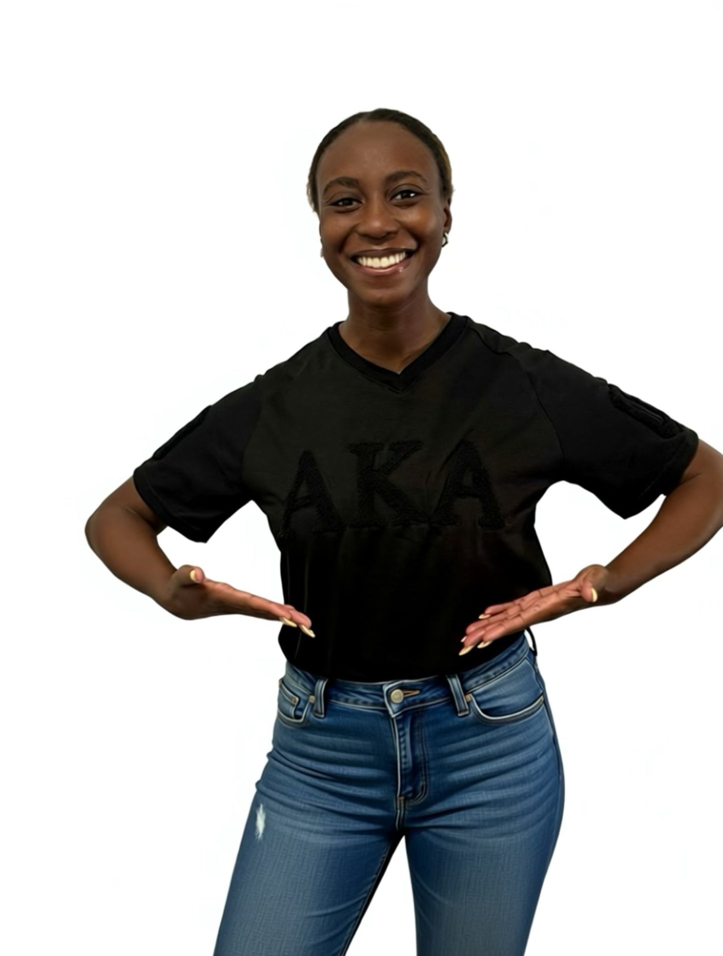 Alpha Kappa Alpha black on black chenille V-neck unisex T-shirt
