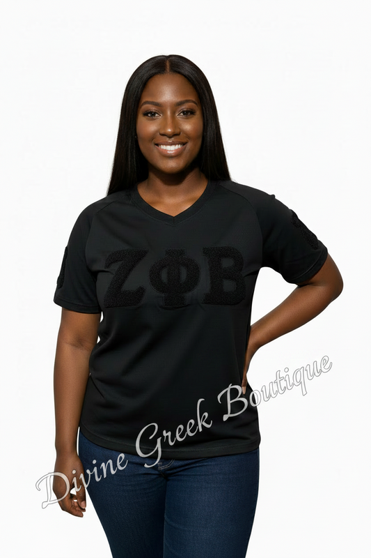 Zeta Phi Beta black on black chenille v neck unisex shirt