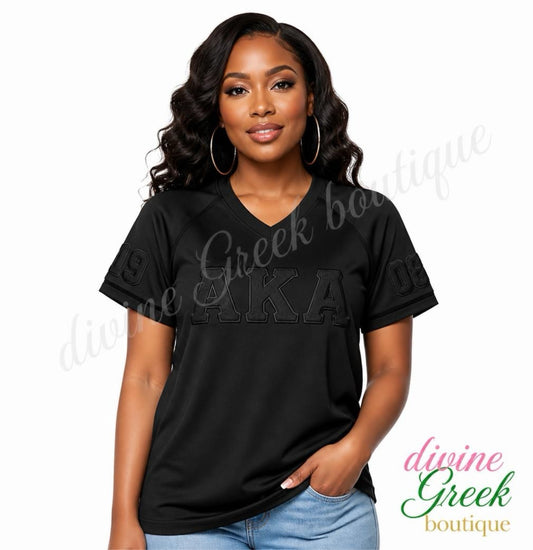 Alpha Kappa Alpha black on black chenille V-neck unisex T-shirt